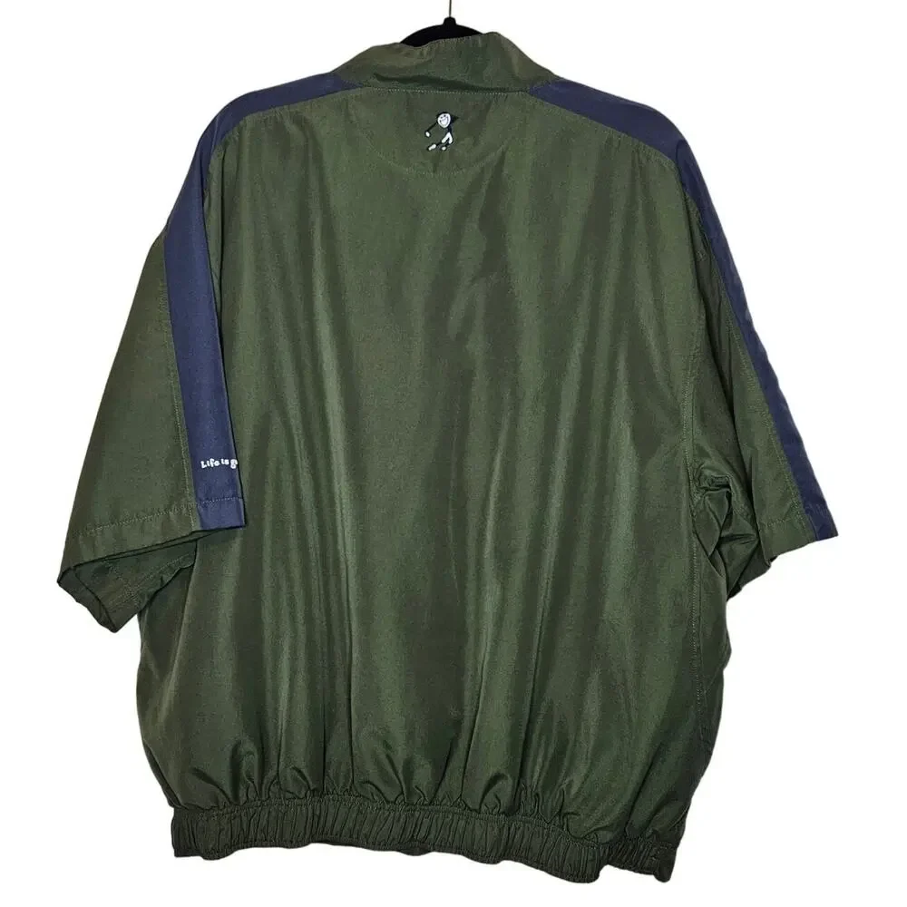 Life Is Good Green Grey Windbreaker Golfer shirt sleeved Pullover sz XL